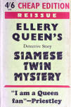 The Siamese Twin Mystery - stofkaft Victor Gollancz uitgave, London 1949, 10de uitgave (met rode harde kaft met op de rug letters in gouden kleur)