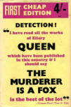 The Murderer is a Fox - stofkaft Victor Gollancy Ltd, London, 2de druk mei 1948 (Blauwe harde kaft bedrukt met vergulde letters op de rug)