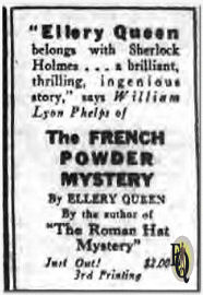 Advertentie voor "The French Powder Mystery" in "The New York Evening Post" (17 juli 1930)&nbsp;