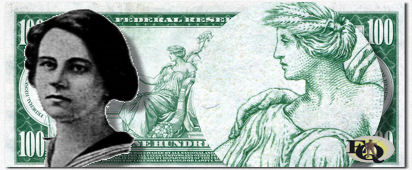 Evelyn James was in 1913 a student in sculpture in the Art Students league in New York city destined to become much sought after. In fact, the possession of her picture was to be the ambition of countless millions. Why? Well, because Kenyon Cox had used Miss James as the model for the figure and head of "Plenty," a goddess appearing on one of the new $100 bills. 