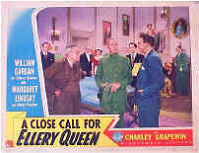 Close Call for Ellery Queen - (1942), Ellery samen met zijn vader ondervragen de verdachten (waaronder de chauffeur, de butler, de meid en de echtgenote).