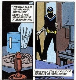 Marv Wolfman was de schrijver/uitgever voor dit verhaal dat als 'gesloten-kamer-mysterie' naar voor wordt gebracht. Tijdens zijn onderzoek brengt de Vigilant een bezoek aan het huis van de verdachte, welke de volgende opmerking voortbrengt  "I'm The Vigilante Not Ellery Queen,..." 