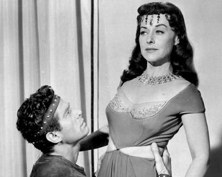 George Nader and Paulette Goddard in "Sins of Jezebel" (1953).