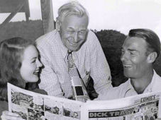  Charley Grapewin together with Dorothy Hart and Randolph Scott enjoying each others company during filming of "Gunfighters" (1947)