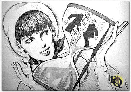 &nbsp;Illustratie voor "Last Man to Die" in "This Week", van 3 november 1963. Het onderschrift luidde: "Haar maten waren 38-23-34, ze had blauwe ogen en ook rood haar -- en als de ene snauwende oude man de andere overleefde zou ze een fortuin erven."