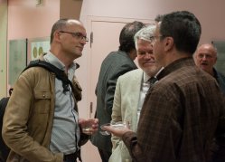 (From L to R) Kurt, Dale in conversation with Jeffrey Marks (Symposium reception, Sep 30. 2016)  (Picture from EQMM blog)